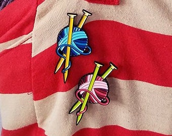 Knitting Needles and Yarn Enamel Pin