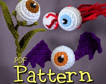 Patrón de amigurumi de ganchillo con forma de globo ocular espeluznante