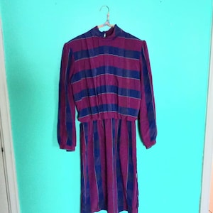 1970s 1980s Vintage Purple and Blue Kenny Classics Long Sleeve Size M L Secretary Day Dress