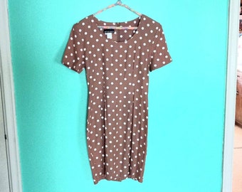 1990s Vintage Brown and White Polka Dot My Michelle Size 5/6 Short Sleeve Dress