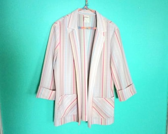 1970s Vintage Pastel Rainbow Stripe Ko Ko Knits 3/4 Sleeve Size L XL Blazer Jacket