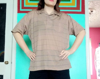 1980s Vintage Brown Striped Deadstock Unworn Youngbloods Plus Size XL 2X Short Sleeve Polo Shirt