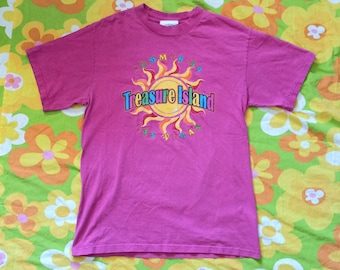 1990er Jahre Y2K Vintage Treasure Island im Mirage Las Vegas Sommer '99 Pink Celestial Print Größe M Kurzarm T-Shirt