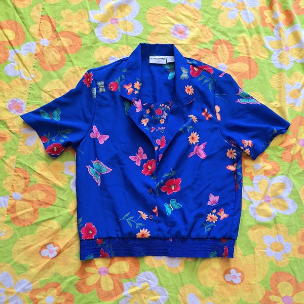 1980s 1990s Vintage Flowers and Butterflies Floral Cottagecore Grandmacore Deadstock Unworn Alfred Dunner Layered Look Size L Blouse Shirt