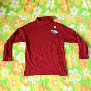 1990s Vintage Looney Tunes Sylvester y Tweety Bird Cartoon bordado Acme Clothing Co. Talla M Camisa de cuello alto de manga larga roja