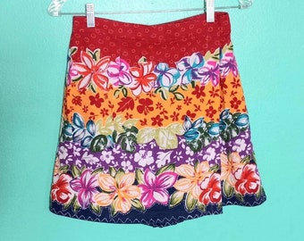 Vintage 1990s Tropical Floral Coloré Petite Sophisticate Taille S M Skort