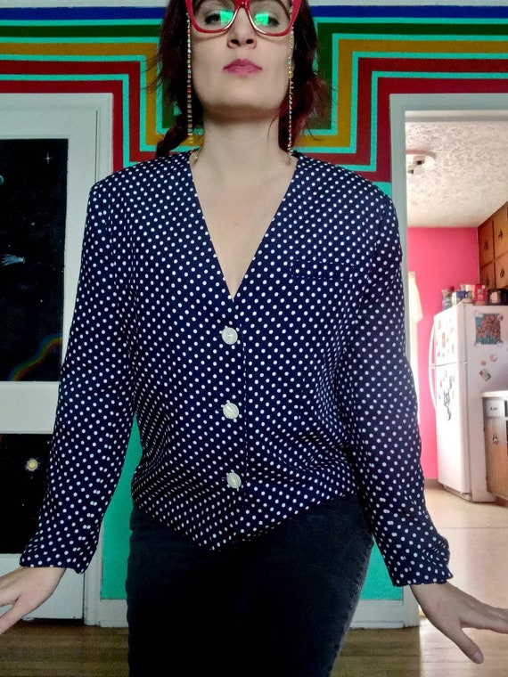 1980s Vintage Polka Dot Navy and White Russ Size … - image 4