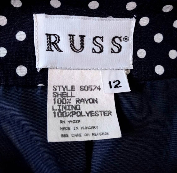 1980s Vintage Polka Dot Navy and White Russ Size … - image 6