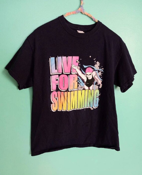 1990s Y2K Vintage Live For Swimming Rainbow Neon … - image 3