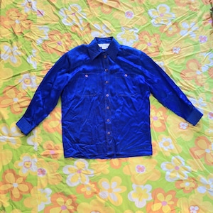 1980s 1990s Vintage Royal Blue Silk Lillie Rubin Exclusive Size M Long Sleeve Button Up Blouse Shirt