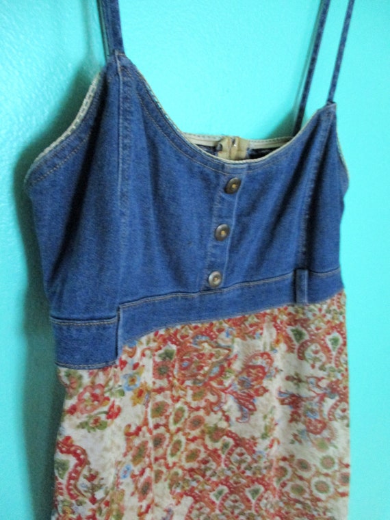 1990s Vintage Denim Floral Paisley Grunge A-list … - image 3