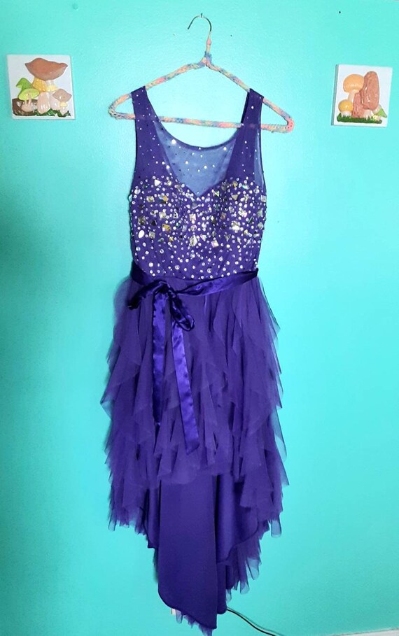 open lace back dress Luuvis Women Sexy Purple Deep V-Neck Cross Back Glitter Corset Prom Dress  with Split main image 0