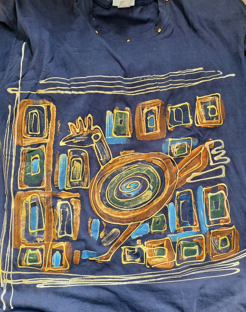 1980s 1990s Vintage Abstract Geometric Bird New Wave Modern Art Puff Paint Studded Size L XL Match Point T-shirt image 5