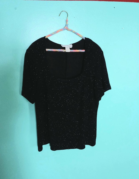 1980s 1990s Vintage Black Sparkle Glitter Shiny G… - image 1