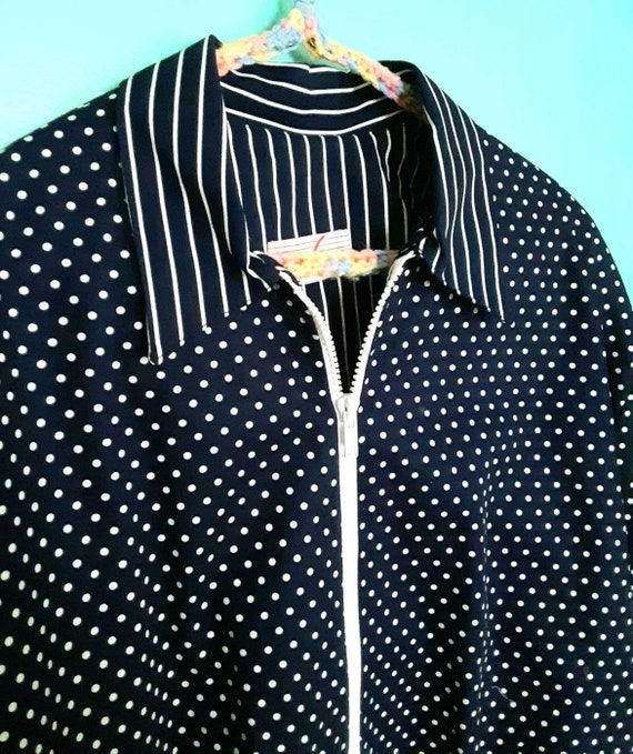 1980s Vintage Navy and White Polka Dots and Strip… - image 3