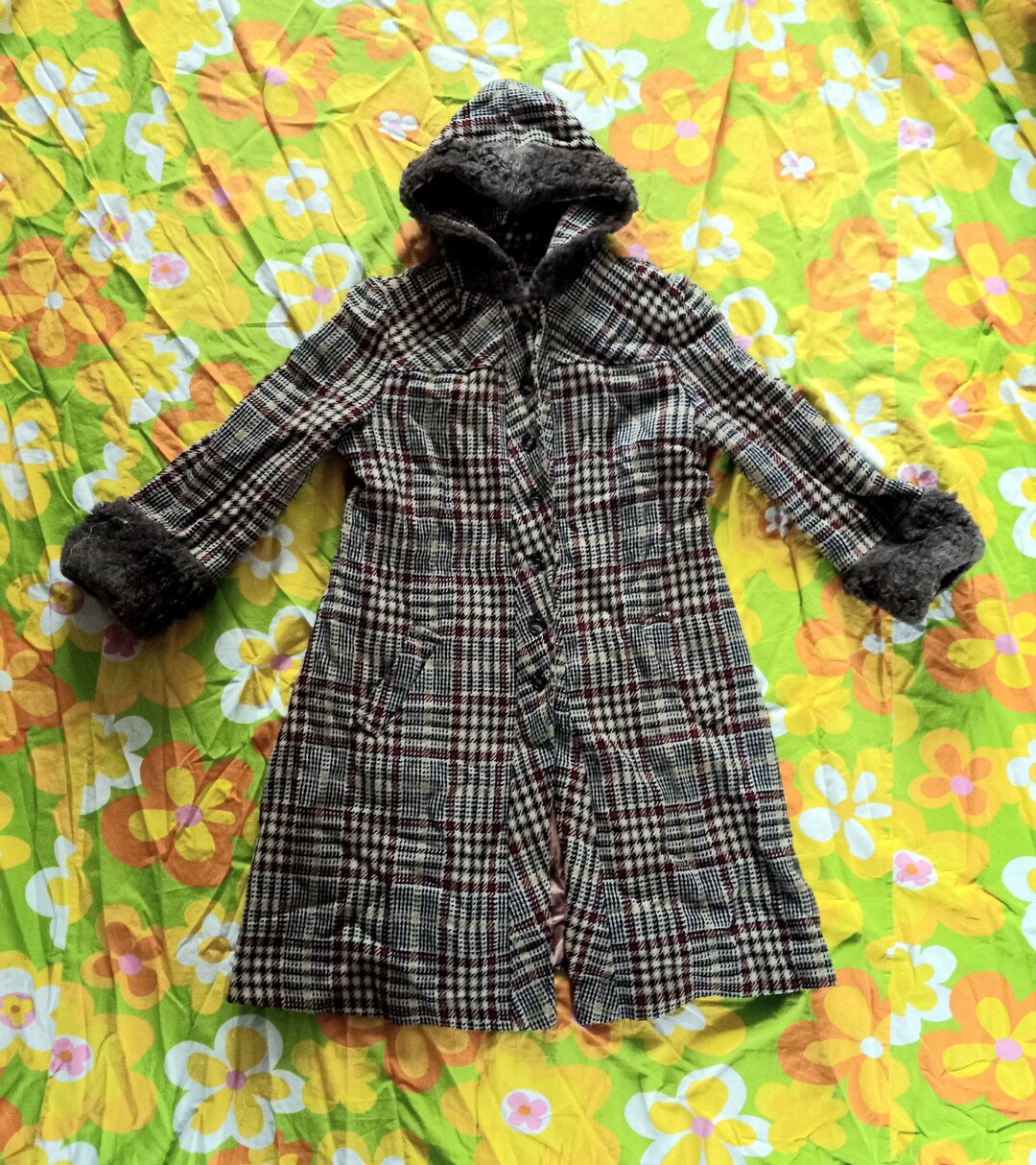 Cappotto da giacca invernale in lana scozzese vintage anni '60 e