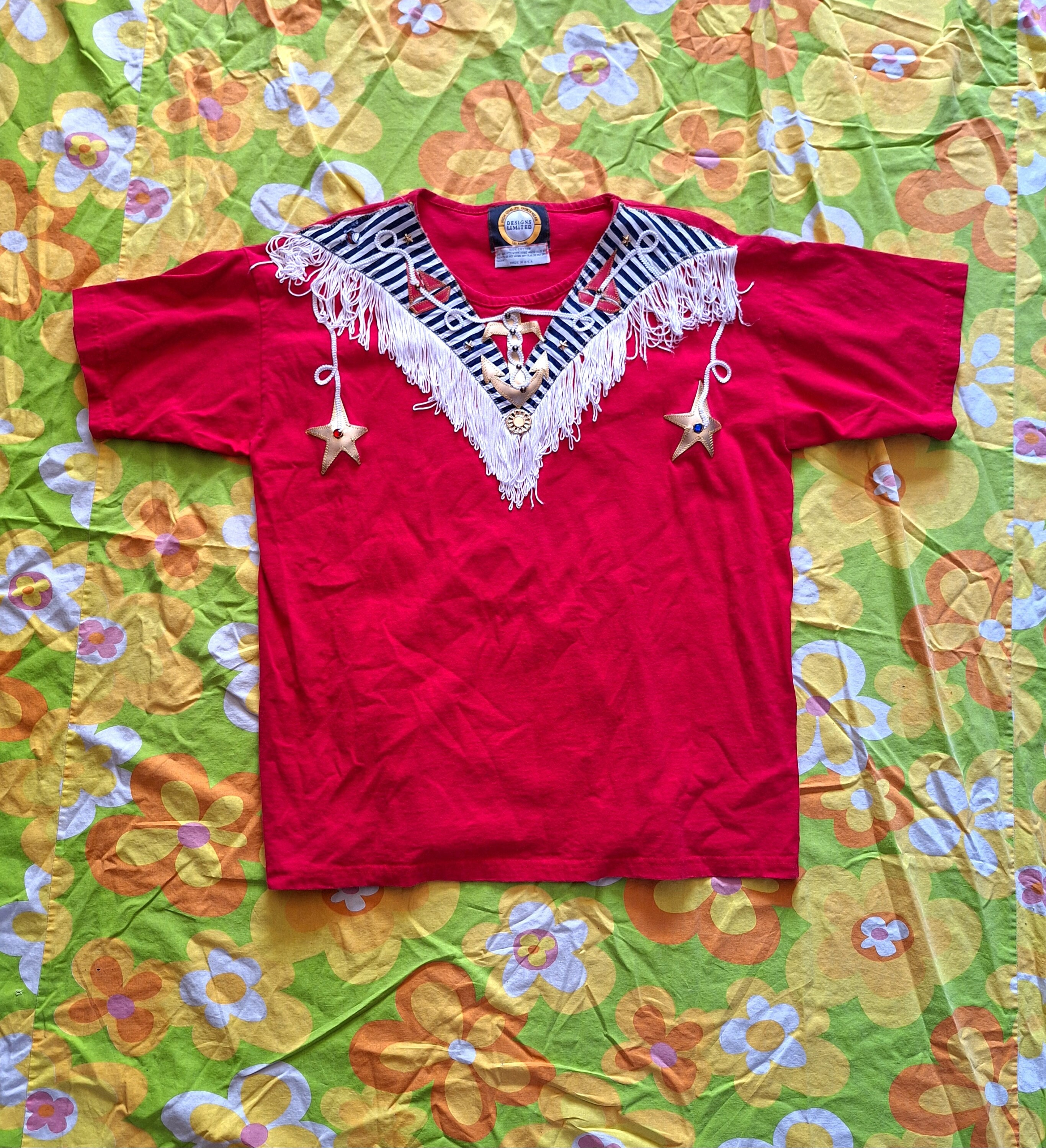 1980s 1990s Vintage Nautical Sailor Fringe Applique Bejeweled Studded  Designs Limited Size XL Kitsch Anchor Sailboat Stars T-shirt - Etsy UK