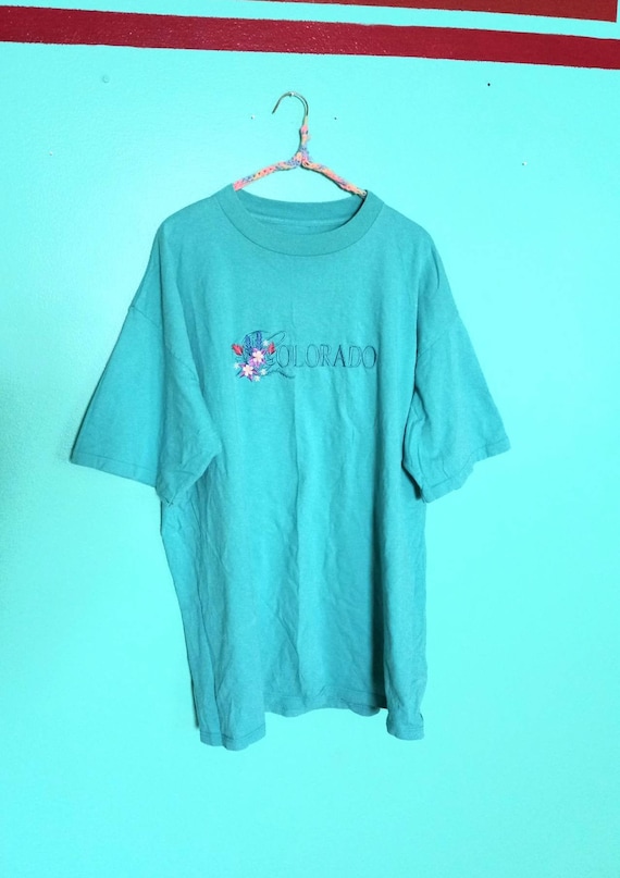 1990s Vintage Teal Blue Turquoise Colorado Embroid