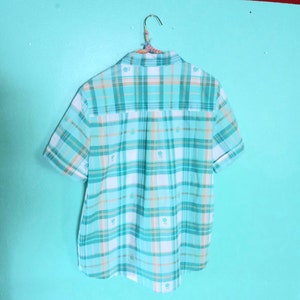 1990s Vintage Green Floral Plaid American Sweetheart Size M Button Up Short Sleeve Camp Shirt Blouse image 2