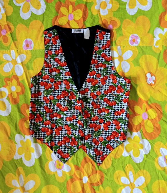 1990s Vintage Cherries Cherry Gingham Print Cute C