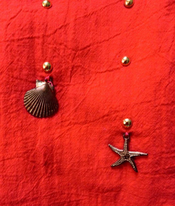 1980s 1990s Vintage Red Aquatic Ocean Seashell Ch… - image 6