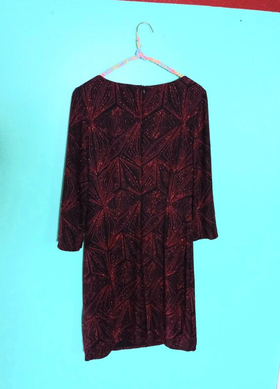 1990s Y2K Vintage Sparkly Shiny Black and Red Glam Gothic Glitter JH Evenings Party 3/4 Sleeve Stretchy Size 8 Evening Dress
