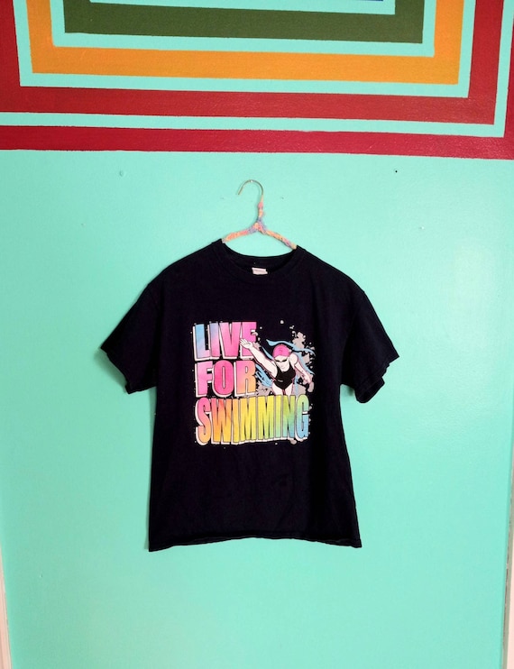 1990s Y2K Vintage Live For Swimming Rainbow Neon … - image 1