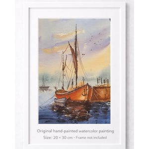 COASTAL SCENE•Original watercolor hand painted boat•20 x 30 cm
