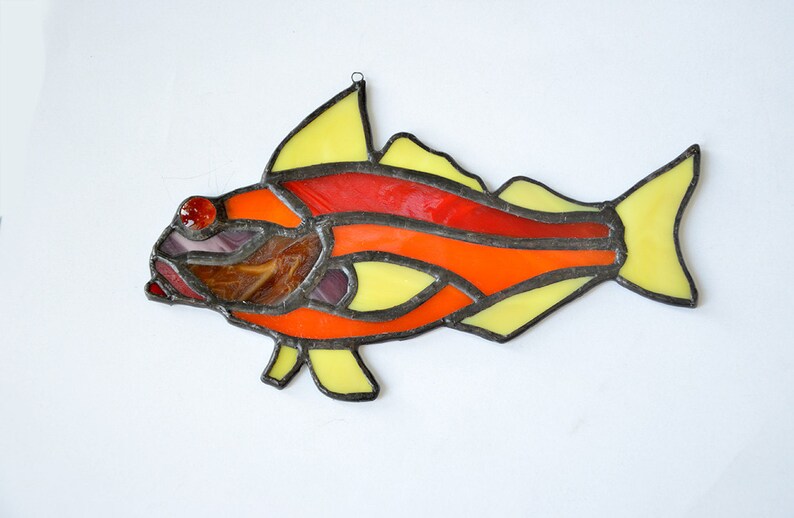 Stained Glass Fish Salmon Suncatcher Window Ornament Hanging Etsy