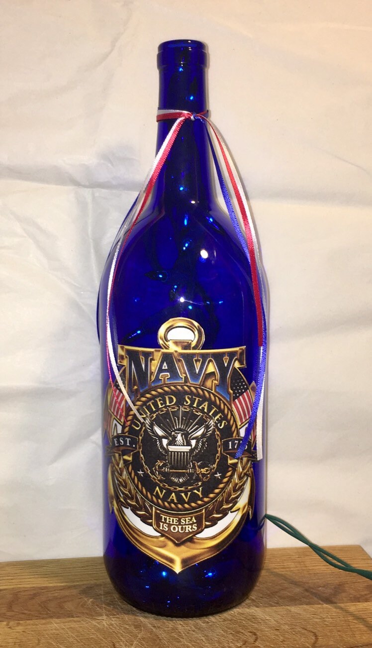 Navy 1.5 Liter Cobalt Blue Lighted Wine Bottle Etsy