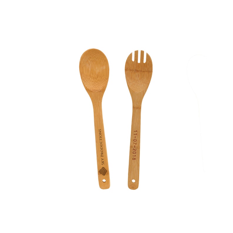 Personalized Bamboo Spoon Fork Set Wooden Kitchen Utensils Etsy