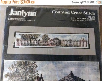Counted Cross Stitch Kit Cottage and Gazebo by Janlynn 1993