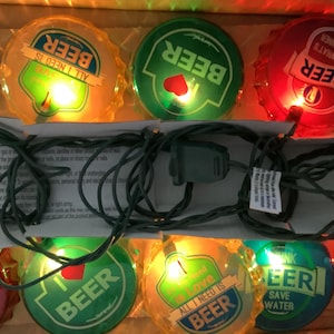 Beer Cap String Lights - Set of 10 - Beer Sayings - New in Box