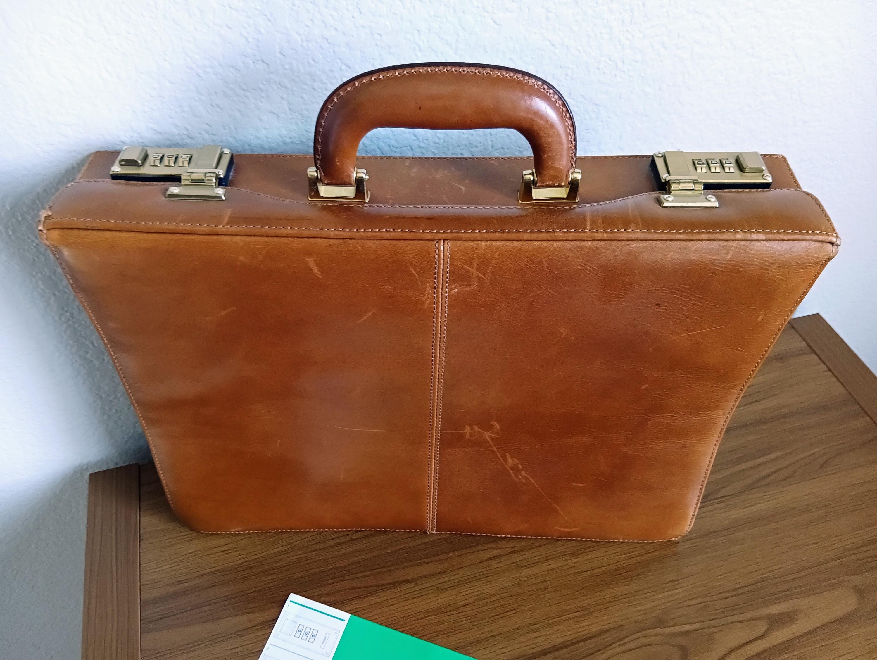 Vintage Italian Leather Briefcase Attache - Castiglioni Giovanni