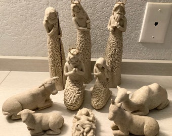 Unique Christmas Nativity Set - 10 Pieces Heavy Soapstone - 4" - 10"