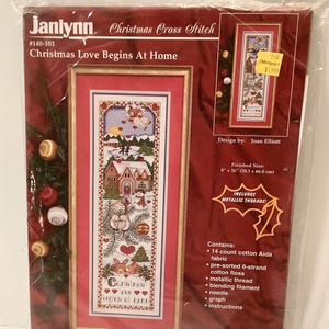 Janlynn Christmas Counted Cross Stitch Kit - Christmas Love Begins at Home - Kit 140-103 - Vintage 1996 - New Sealed