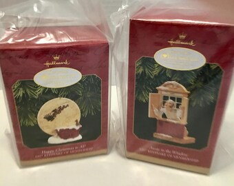 Set of 2 - Hallmark Christmas Ornaments - Happy Christmas to All! & Away to the Window - Vintage 1997 and NEW
