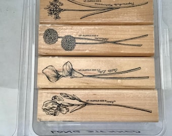 Retired 2000 Stampin' Up! "Long Stemmed Flower" Wood Mounted Rubber Stamp - 4 pcs