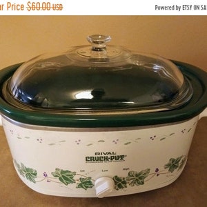 RIVAL 4.5 Qt Oval CROCK POT Model 3745 Green Ivy & Green Stoneware