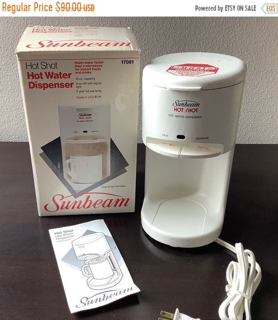 On Sale Vintage 1990 Sunbeam HOT SHOT Hot Water Dispenser Model 17081 White  16 Oz Made in USA 