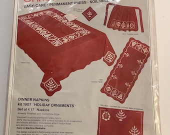 Bucilla Christmas Needlecraft - Holiday Ornaments - Napkins Set of 4 - Kit 1907 - Vintage '60s and Sealed
