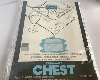 Vintage 1992 Richards Quilted Stemware Storage Chest - NEW - Holds 12