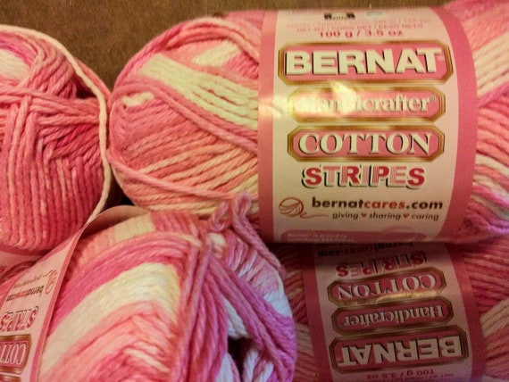 On Sale Bernat Handicrafter Cotton Stripes Yarn 1.5 Oz Gauge 4