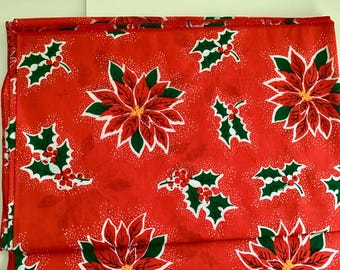 Serendipity Christmas Tablecloth - Poinsettian & Holly - Christmas Red/Green - 52" x 70" Oblong - Vintage and NEW