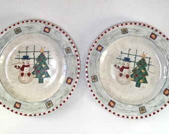 Vintage and NEW - Gibson "Snowman" Set of 2 Salad Dessert Plates - 8.25"