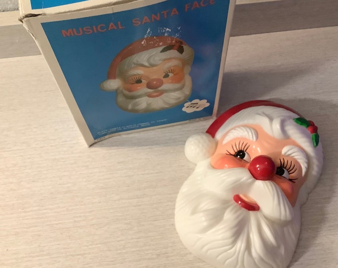 Vintage Musical Santa Face Wall Hanging in Original Box Etsy