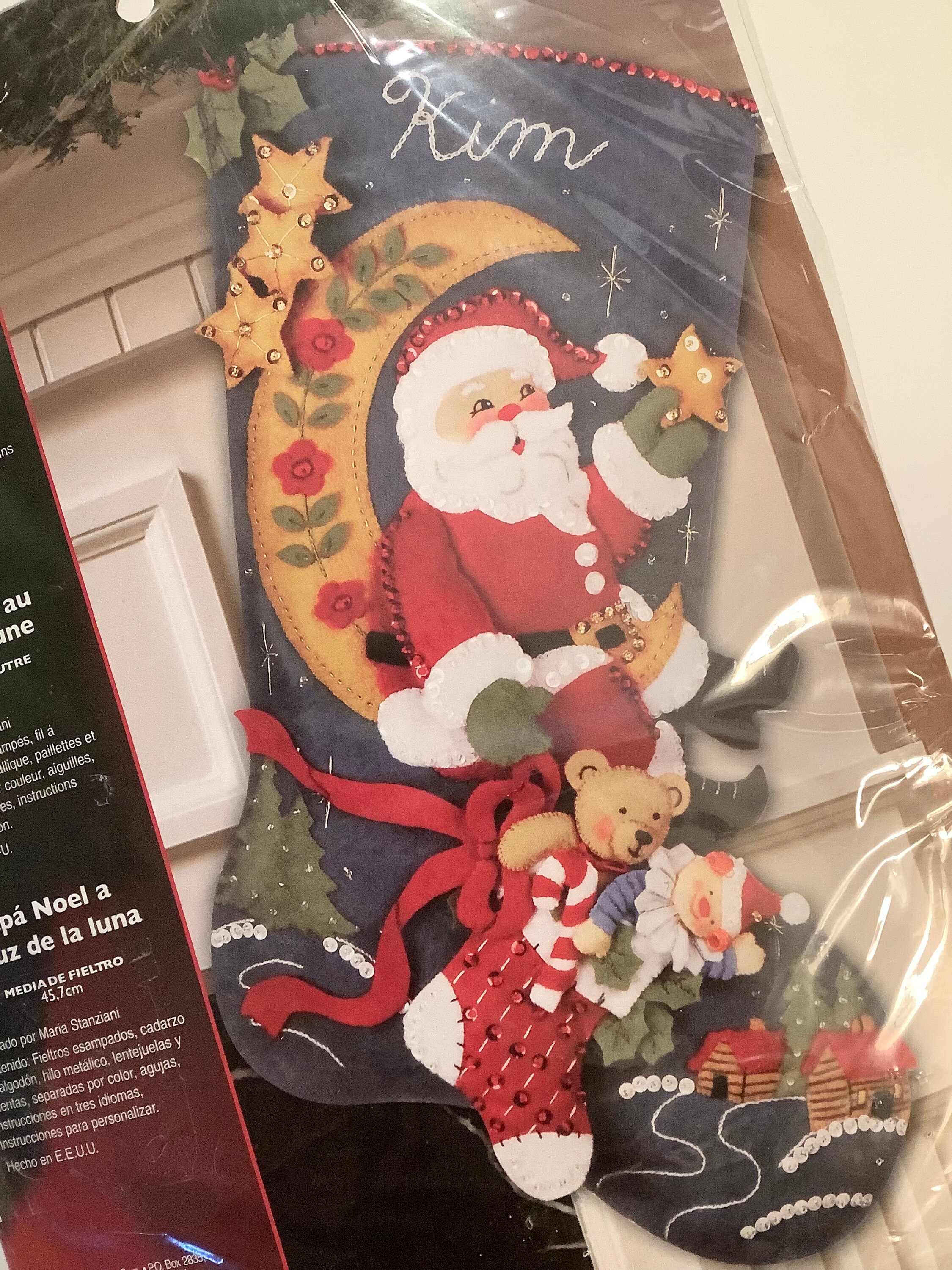 Bucilla Felt Applique Christmas Stocking Kit MOONLIGHT SANTA 18 inch