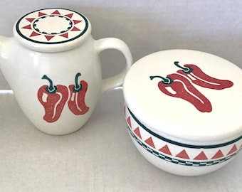 Nancy Calhoun Japan - COUNTRY CUISINE CALIENTE - Covered Sugar Bowl & Creamer
