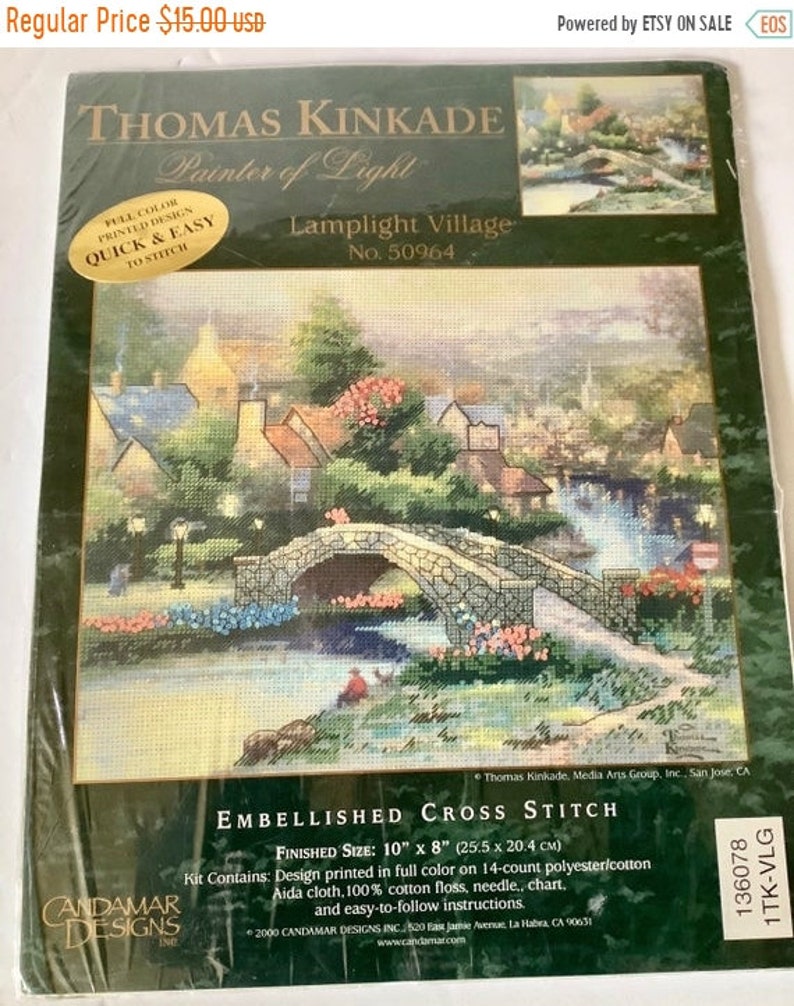 Embellished Cross Stitch Kit Vintage 2000 Sealed 10 x 8 On Sale Candamar Designs Lamplight Village Thomas Kinkade