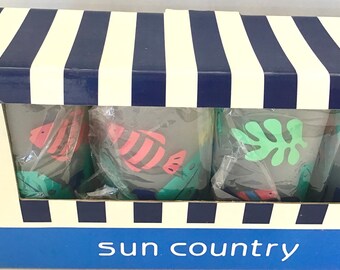 Sun Country Frosted Highball Acrylic Drinking Glasses Tumblers - Fish Ocean Life - Vintage and NEW